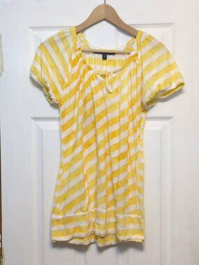 Coupe Collection Sunny Yellow Stripe Peasant Blouse Sz M Modern Y2K Coastal Beac